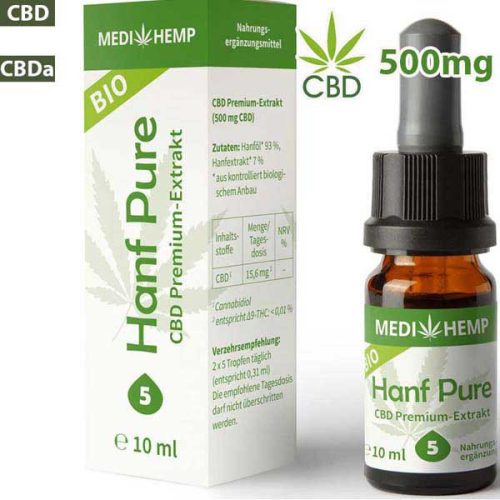 MEDIHEMP 5% BIO HANF PURE CBD ÖL 10ML - 500MG - THC FREI